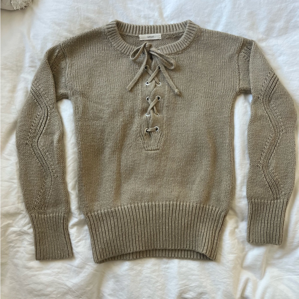 Like New CAPULET Brighton tan cozy lace-front knit